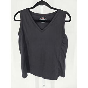 Danskin Now Womens Sz XL Sleeveless Athletic Tank Top Black V Neck